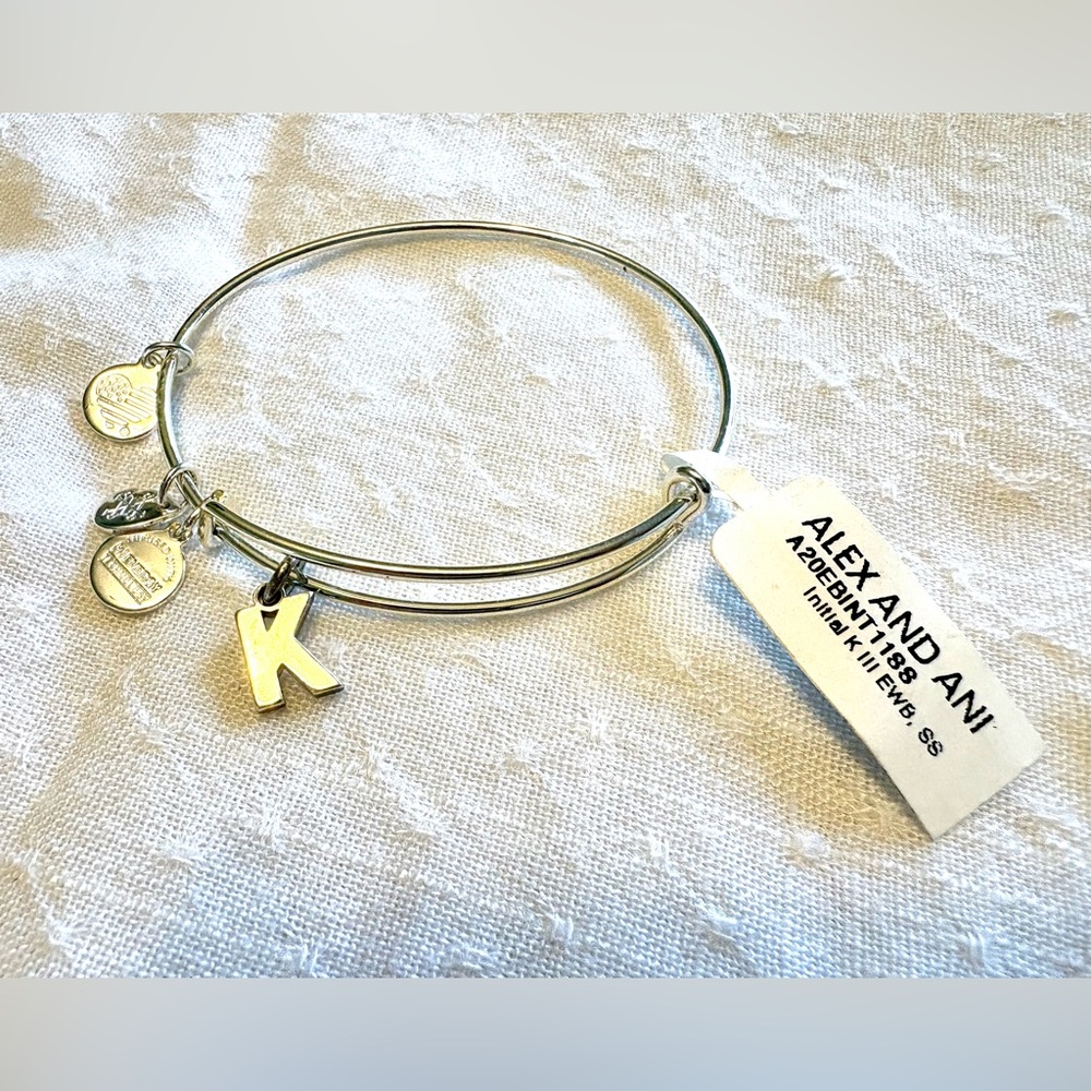 Alex and Ani Silver Charm Bangle with Initial K